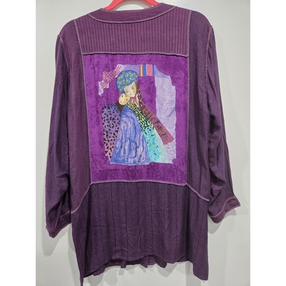 Zashi vintage Button up 100% rayon purple boho Wearable art panels‎ unique L - Picture 5 of 7